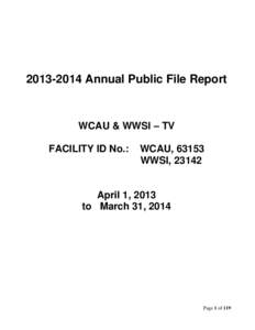 Annual Public File Report  WCAU & WWSI – TV FACILITY ID No.:  WCAU, 63153