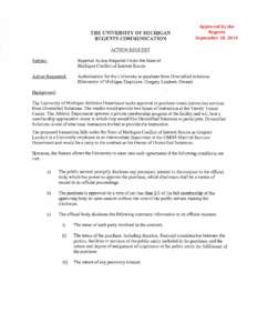 THE UNIVERSITY OF MICHIGAN REGENTS COMMUNICATION Approved by the Regents September 18, 2014