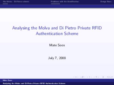 The Molva - Di Pietro scheme  Problems with the identification Design flaws