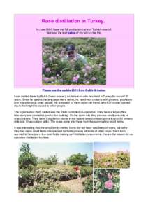 Rose distillation in Turkey. In June 2000 I saw the full production cycle of Turkish rose oil. See also the text below of my talk on the trip. Please see the update 2015 from Gulbirlik below. I was invited there by Butch
