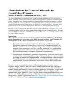 Illinois-Indiana Sea Grant and Wisconsin Sea Grant College Programs Request for Research Preproposals (FY2016–FY2017) The Illinois-Indiana and Wisconsin Sea Grant College Programs issue this joint call for proposals to