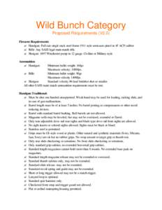 Wild Bunch Category Proposed Requirements (V2.0) Firearm Requirements ? Handgun: Full size single stack steel frame 1911 style semi-auto pistol in 45 ACP caliber ? Rifle: Any SASS legal main match rifle. ? Shotgun: 1897 