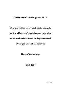 CAMARADES Monograph No. 4  A systematic review and meta-analysis of the efficacy of proteins and peptides used in the treatment of Experimental Allerigic Encephalomyelitis
