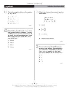 Algebra 2 Released Test Questions - Standardized Testing and Reporting (CA Dept of Education)