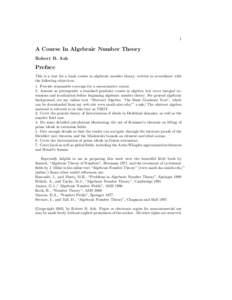 1  A Course In Algebraic Number Theory Robert B. Ash  Preface