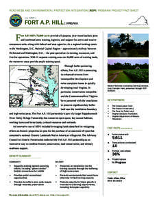 READINESS AND ENVIRONMENTAL PROTECTION INTEGRATION [REPI] PROGRAM PROJECT FACT SHEET U.S. ARMY : FORT A.P. HILL : VIRGINIA  F