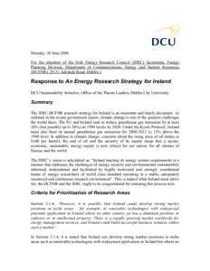 Monday, 30 June 2008 For the attention of the Irish Energy Research Council (IERC) Secretariat, Energy Planning Division, Department of Communications, Energy and Natural Resources (DCENR), 29-31 Adelaide Road, Dublin 2 