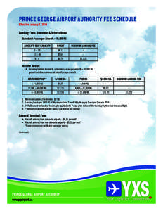 PRINCE GEORGE AIRPORT AUTHORITY FEE SCHEDULE Effective January 1, 2014 Landing Fees: Domestic & International Scheduled Passenger Aircraft > 10,000 KG AIRCRAFT SEAT CAPACITY