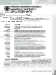 RESEARCH  Misinformation increases symptom reporting: a test – retest study Harald Merckelbach