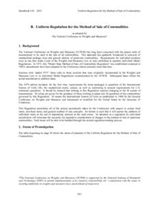 Handbook 130 – 2015  Uniform Regulation for the Method of Sale of Commodities B. Uniform Regulation for the Method of Sale of Commodities as adopted by