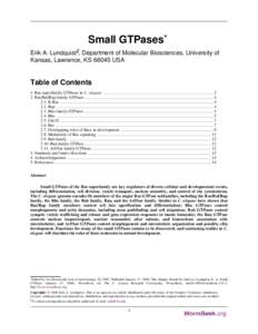 Small GTPases* Erik A. Lundquist§, Department of Molecular Biosciences, University of Kansas, Lawrence, KSUSA Table of Contents 1. Ras-superfamily GTPases in C. elegans ...........................................