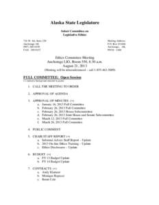 Alaska State Legislature Select Committee on Legislative Ethics 716 W. 4th, Suite 230 Anchorage AK