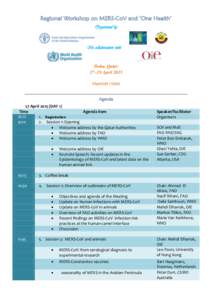 Regional Workshop on MERS-CoV and ‘One Health’ Organized by In collaboration with  Doha, Qatar