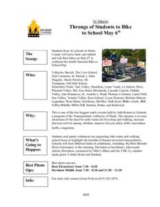In Marin:  Throngs of Students to Bike to School May 6th  The
