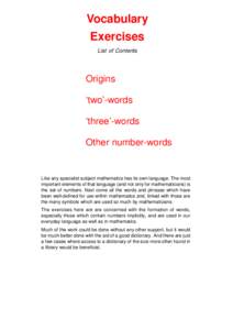 Vocabulary Exercises List of Contents Origins ‘two’-words