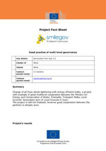 Project Fact Sheet  Good practise of multi-level governance Key Action:  Deliverable from task 3.2