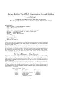 Errata list for The LATEX Companion, Second Edition (4. printing) Includes all entries found betweenandFor other periods/print runs reprocess this document with different config settings)  @book(