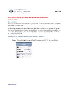 Wireless  Accessing ConnSCU Internet Wireless from iPad/iPhone (Revision Date: Introduction