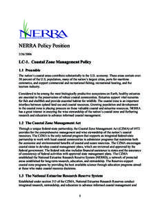 NATIONAL ESTUARINE RESEARCH RESERVE ASSOCIATION  NERRA Policy PositionLC-1. Coastal Zone Management Policy