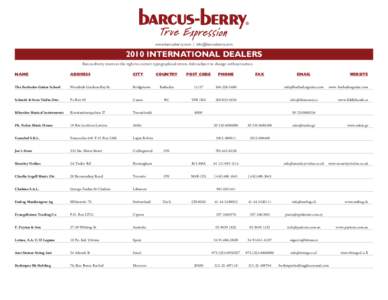 www.barcusberry.com |   2010 INTERNATIONAL DEALERS Barcus-Berry reserves the right to correct typographical errors. Info subject to change without notice. NAME
