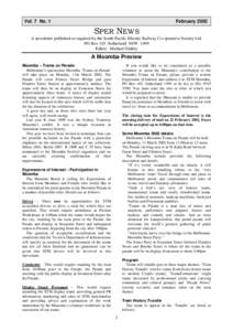 Vol. 7 No. 1  February 2002 SPER NEWS A newsletter published as required by the South Pacific Electric Railway Co-operative Society Ltd.
