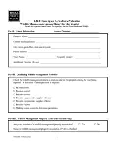 1-D-1 Open Space Agricultural Valuation Wildlife Management Annual Report