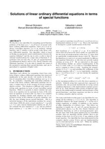 Solutions of linear ordinary differential equations in terms of special functions Manuel Bronstein [removed]  Sebastien