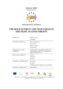 EGEA 2007 FOURTH EDITION International Conference  THE ROLE OF FRUIT AND VEGETABLES IN
