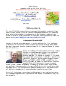 The Texan Newsletter of the Texas NTS CW Net (TEX) ** See “TSN Corner” and “RN5 Corner” on the Last Pages **