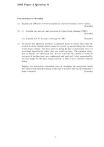 2003 Paper 3 Question 9  Introduction to Security