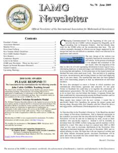 IAMG Newsletter No. 78 June[removed]Ofﬁcial Newsletter of the International Association for Mathematical Geosciences