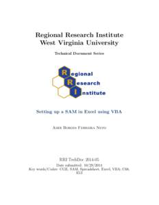 Regional Research Institute West Virginia University Technical Document Series Setting up a SAM in Excel using VBA