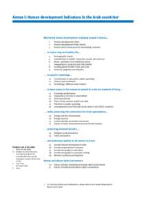 Annex I: Human development indicators in the Arab countries1  Monitoring human development: enlarging people’s choices… 1	 2	 3