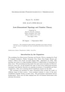 Mathematisches Forschungsinstitut Oberwolfach  Report No[removed]DOI: [removed]OWR[removed]Low-Dimensional Topology and Number Theory