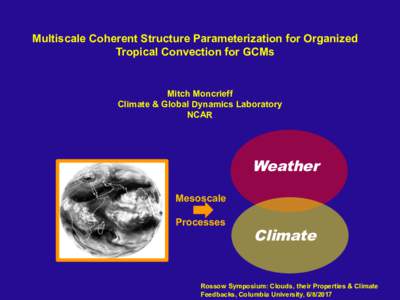 Multiscale Coherent Structure Parameterization for Organized Tropical Convection for GCMs Mitch Moncrieff Climate & Global Dynamics Laboratory NCAR