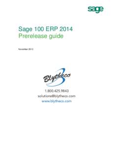 Sage 100 ERP 2014 Pre-Release Guide