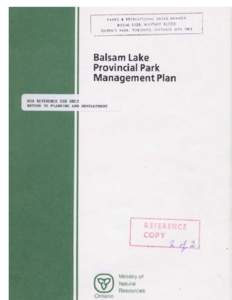 Balsam Lake Provincial Park Management Plan Ministry of Natural Resources Ontario