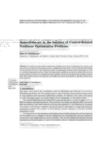 INDIAN JOURNAL OF INDUSTRIAL AND APPLIED MATHEMATICS Copyright © 2007 Indian Society of Industrial and Applied Mathematics Vol. 1 No. 1 January-June 2007, ppState-of-the-art in the Solution of Control-Related Non