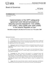 GOV[removed]Implementation of the NPT safeguards agreement and relevant provisions of Security Council resolutions[removed]), [removed]), [removed]and[removed]in the Islamic Republic of Iran