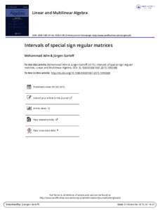 Linear and Multilinear Algebra  ISSN: PrintOnline) Journal homepage: http://www.tandfonline.com/loi/glma20 Intervals of special sign regular matrices Mohammad Adm & Jürgen Garloff