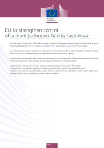 EU to strengthen control of a plant pathogen Xylella fastidiosa