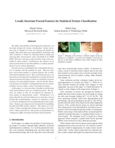 Locally Invariant Fractal Features for Statistical Texture Classification Manik Varma Microsoft Research India Rahul Garg Indian Institute of Technology Delhi