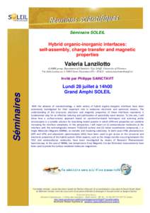 Séminaire SOLEIL  Hybrid organic-inorganic interfaces: self-assembly, charge transfer and magnetic properties