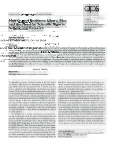 Special Section on Political Diversity in Academic Psychology  Multifaceted Problems: Liberal Bias and the Need for Scientific Rigor in Self-Critical Research