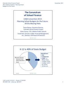 Colorado School Finance Project 2015 CASB Convention: Planning School Budgets for the Future December 2015