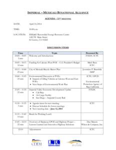 IMPERIAL – MEXICALI BINATIONAL ALLIANCE AGENDA – 13TH MEETING DATE: April 10, 2014