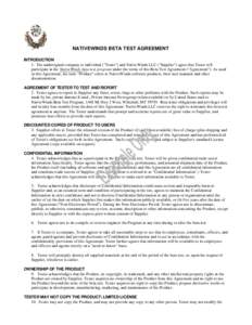NATIVEWINDS BETA TEST AGREEMENT INTRODUCTION 1. The undersigned company or individual (