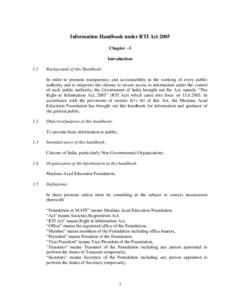 Information Handbook under RTI Act 2005 Chapter –1 Introduction 1.1  Background of this Handbook: