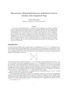 Biextensions, bimonoidal functors, multilinear functor calculus, and categorical rings Ettore Aldrovandi∗ Department of Mathematics, Florida State University  Abstract