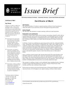 Issue Brief The American Institute of Architects • Government Advocacy • Current Issue Position and Analysis Certificate of Merit  Certificate of Merit